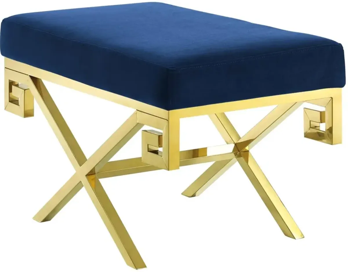 Modway Rove Greek Key X-Base Entryway Modern Bench With Velvet Upholstery in Gold Navy