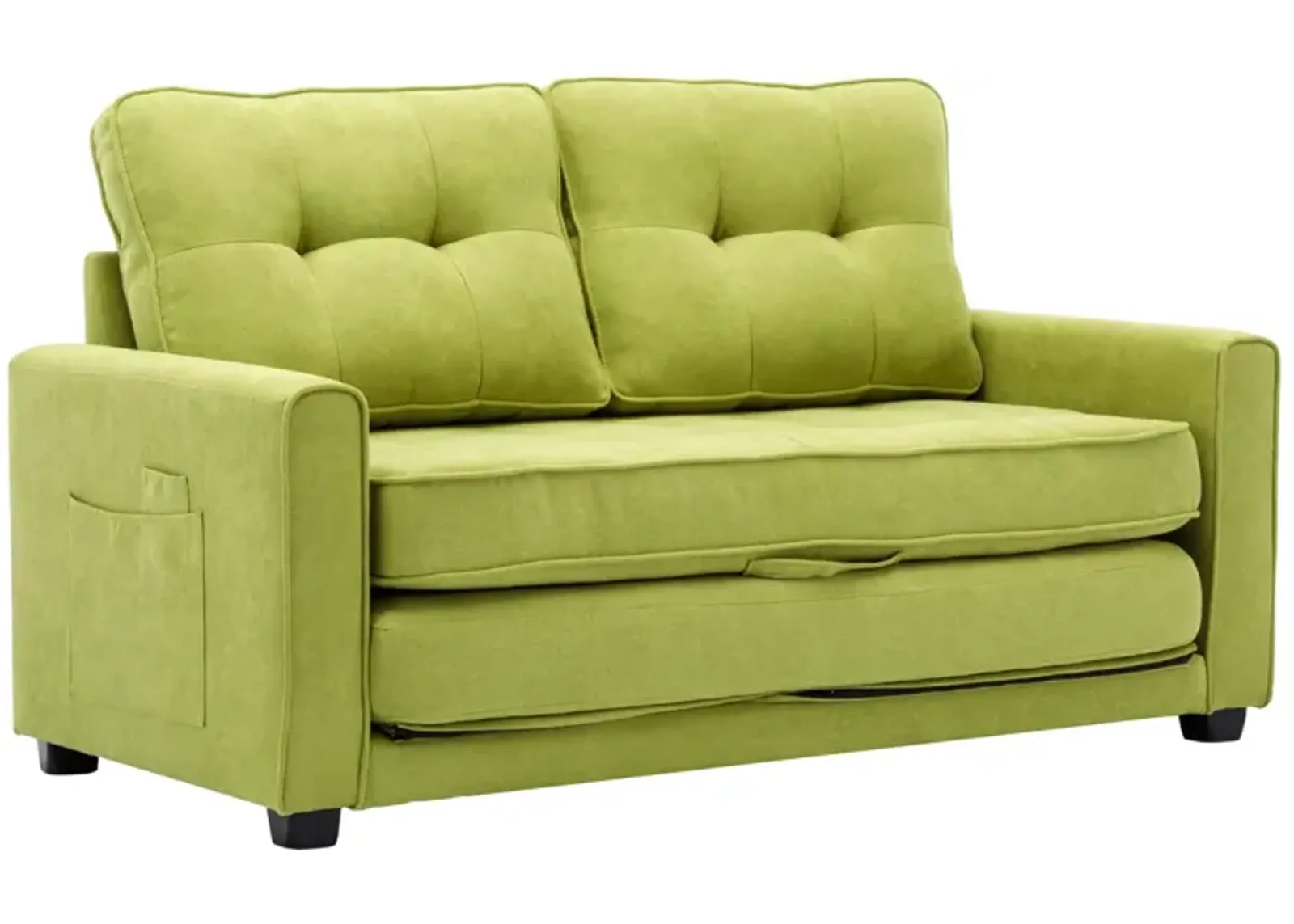 Modern Green Loveseat Sofa with Pull-Out Bed & Side Pocket