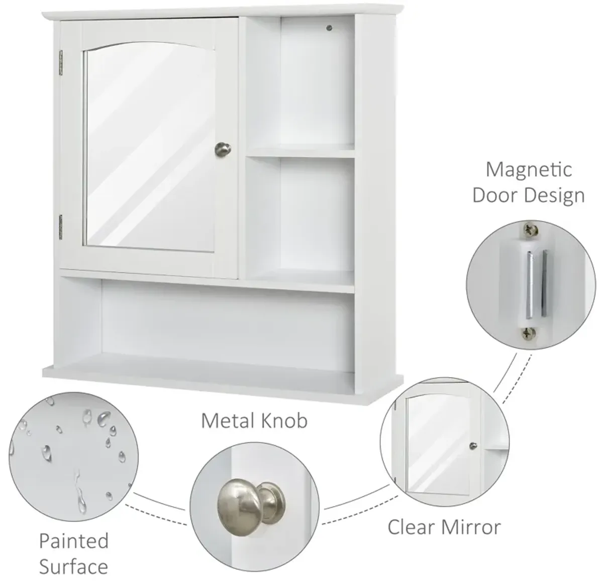 White Wall Organizer: Wood Medicine Cabinet with Mirror and Shelf