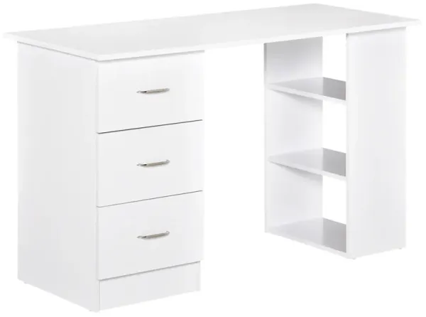 HOMCOM 47" Modern Home Office Computer Desk Bookcase Combo Writing Table Workstation with 3 Drawer and Storage Shelf - White