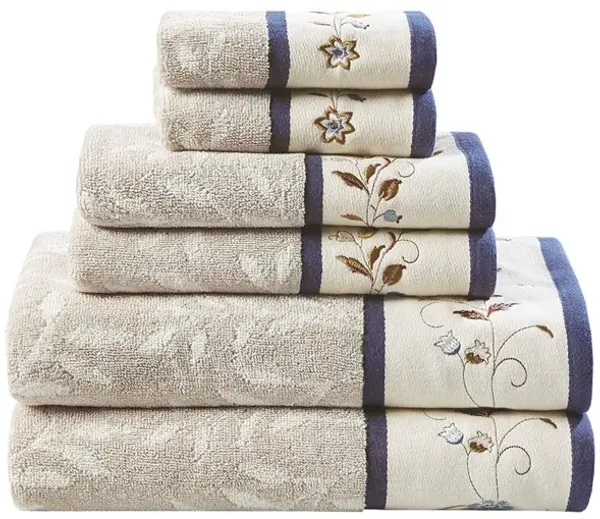 Gracie Mills Rogelio 6-Piece Floral Embroidered Cotton Jacquard Towel Set