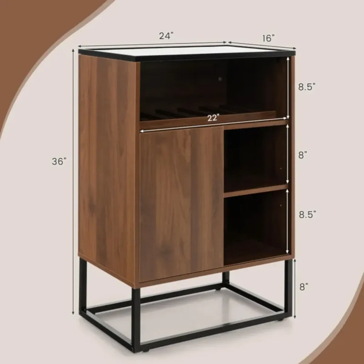 Hivvago Wine Storage Cabinet Buffet Sideboard with Adjustable Shelf and Sliding Door-Brown