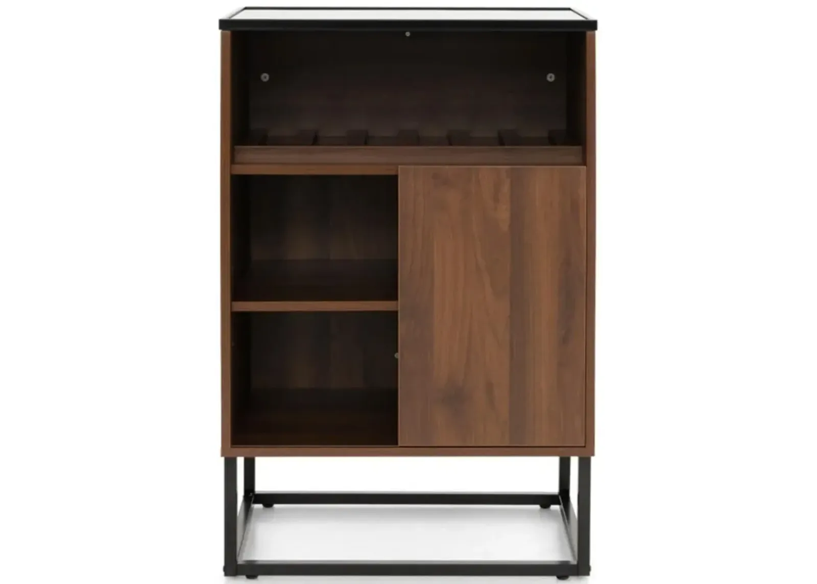 Hivvago Wine Storage Cabinet Buffet Sideboard with Adjustable Shelf and Sliding Door-Brown