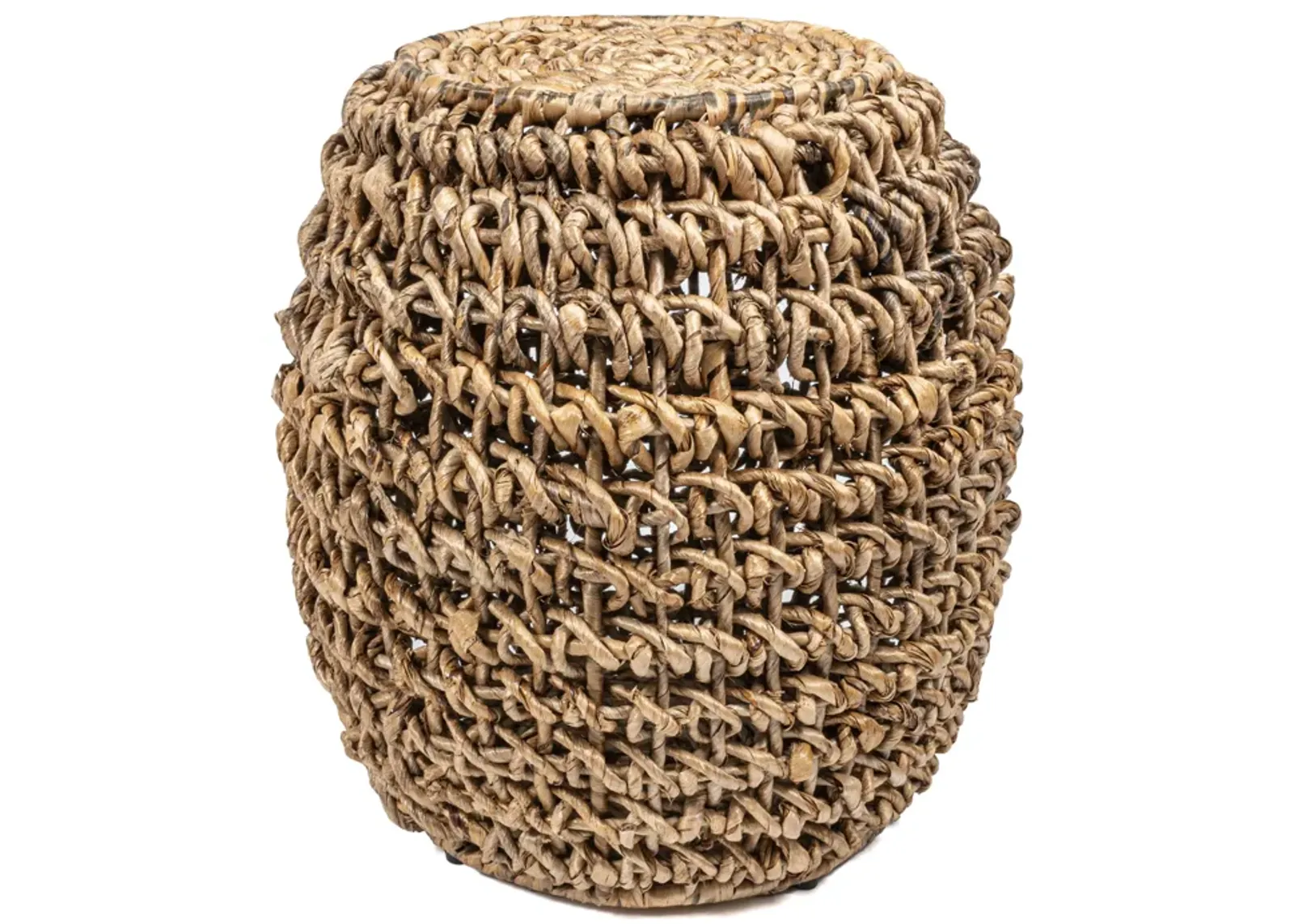 Sage 21" Rustic Bohemian Barrel-Style Abaca/Iron Handwoven Stool, Brown