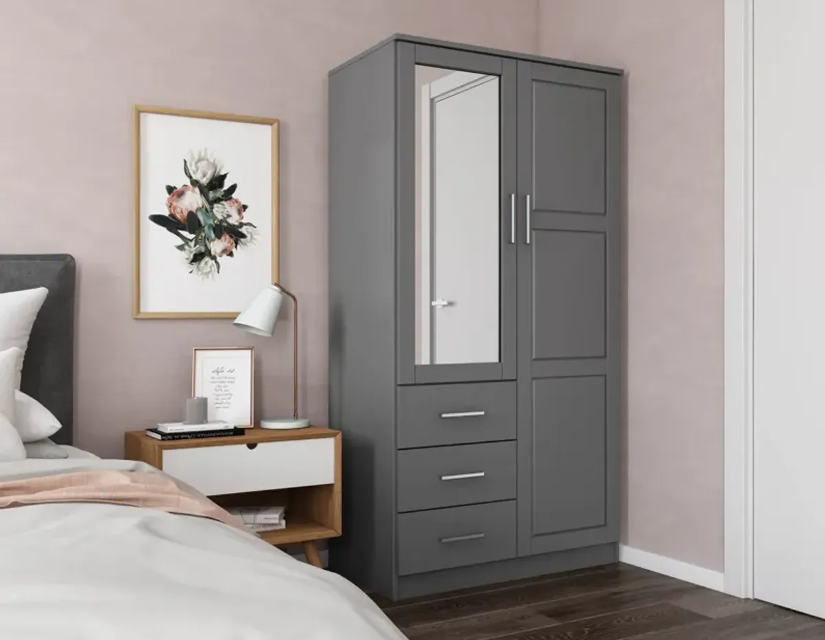 100% Solid Wood Metro 2-Door Wardrobe with Mirrored Door