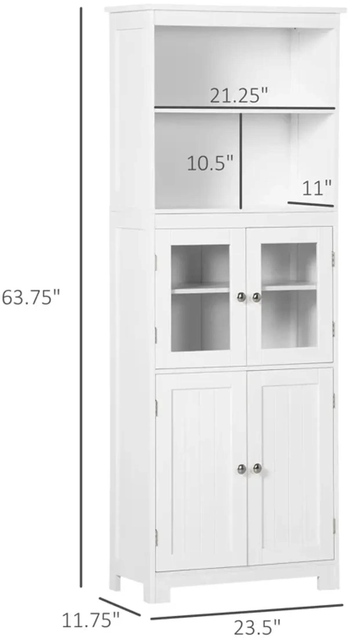 White Kitchen Tower: 63" Hutch Cabinet with 4-Door Pantry Storage