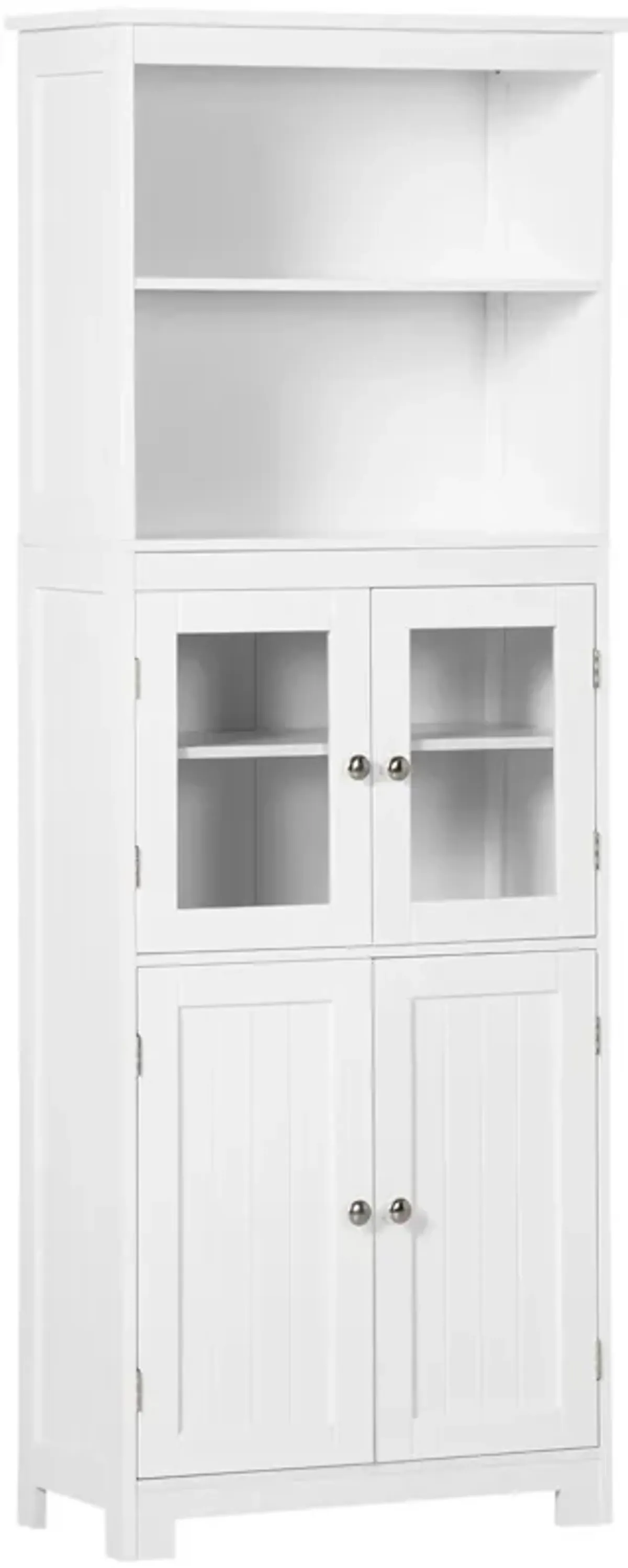 White Kitchen Tower: 63" Hutch Cabinet with 4-Door Pantry Storage