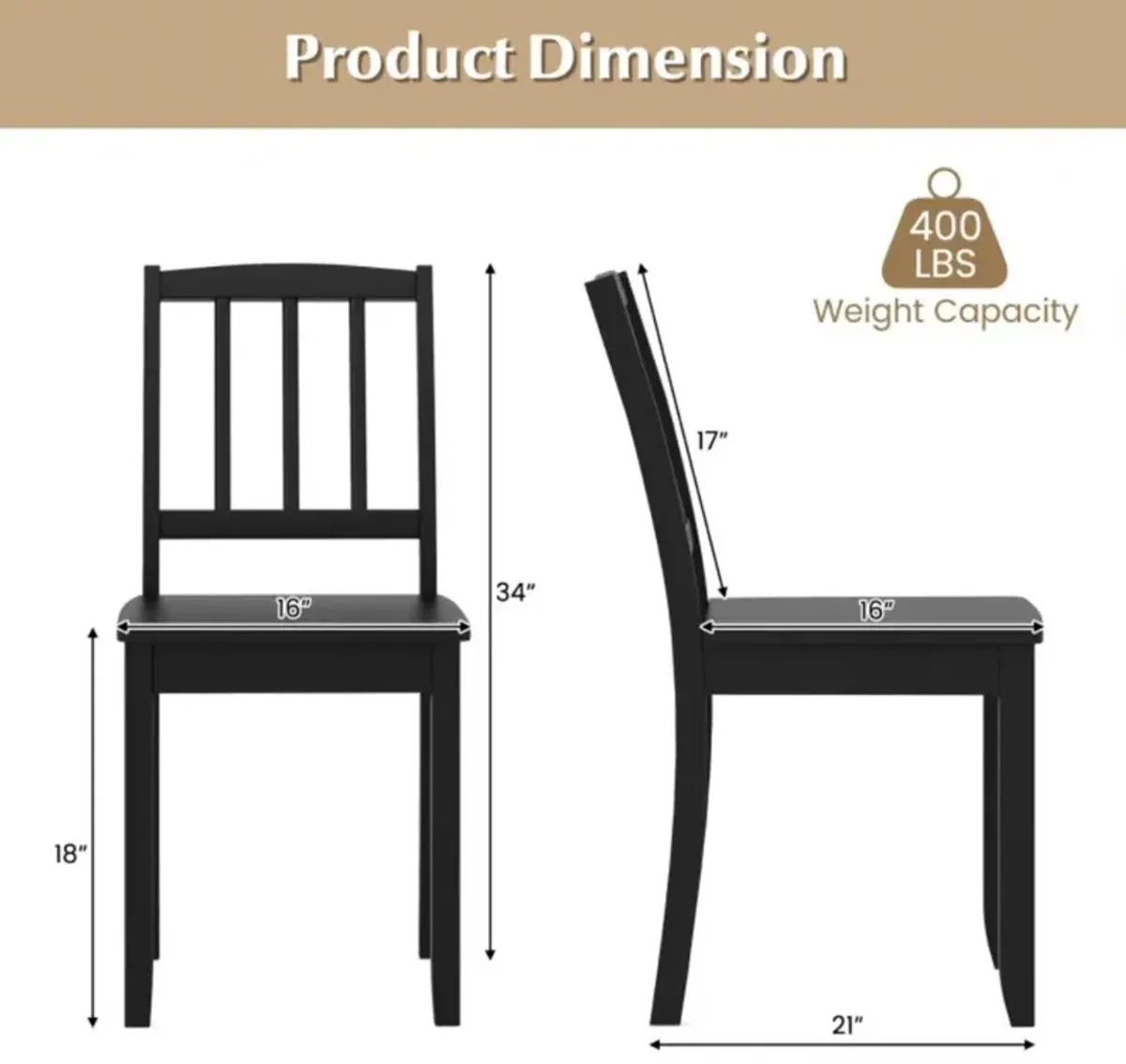 Hivvago Wood Dining Chair Set of 2 with Rubber Wood Legs