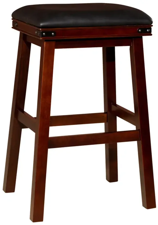 Nio 30 Inch Barstool, Black Bonded Leather Seat, Espresso Brown Solid Wood - Benzara