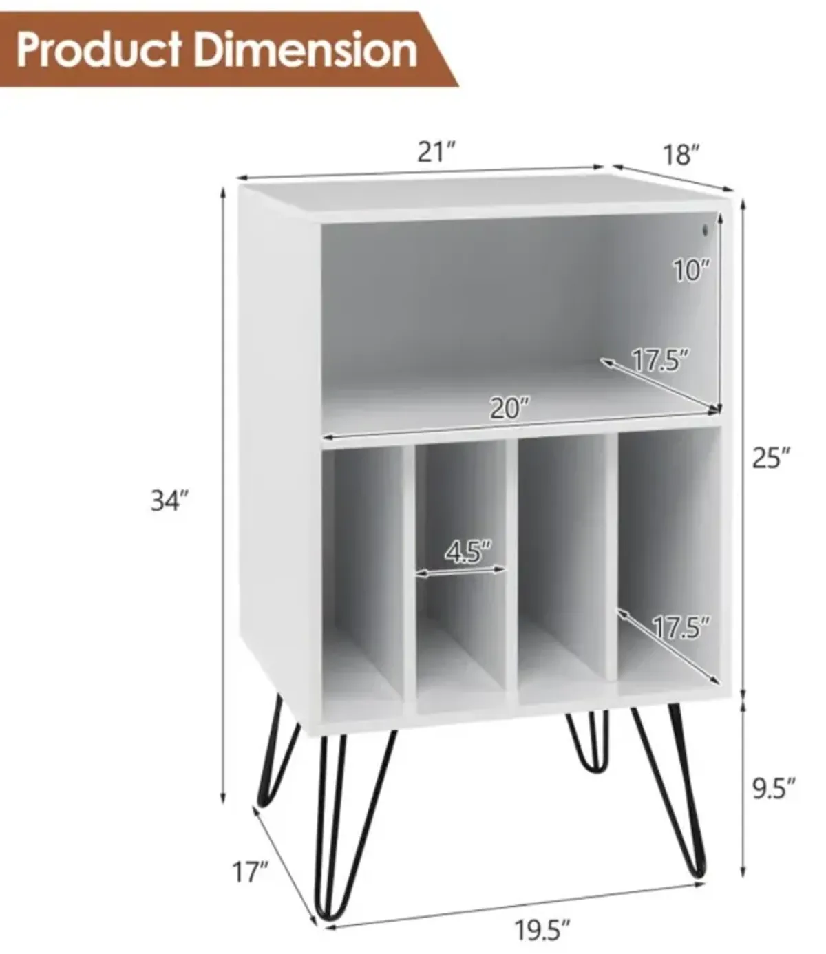 Hivvago Freestanding Record Player Stand Record Storage Cabinet with Metal Legs