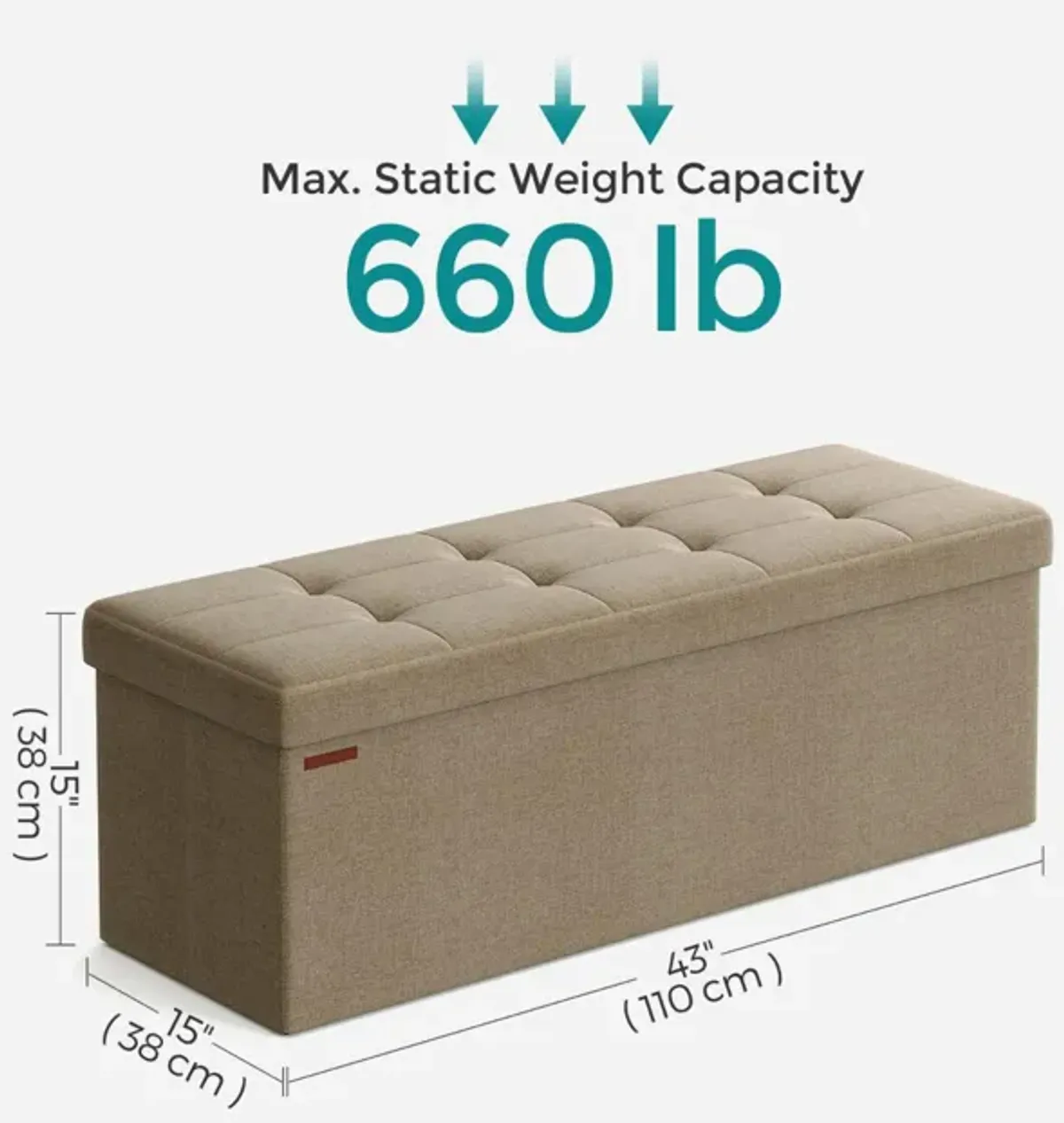 43-Inch Folding Storage Ottoman Bench with Wooden Divider - Storage Chest and Foot Rest Stool