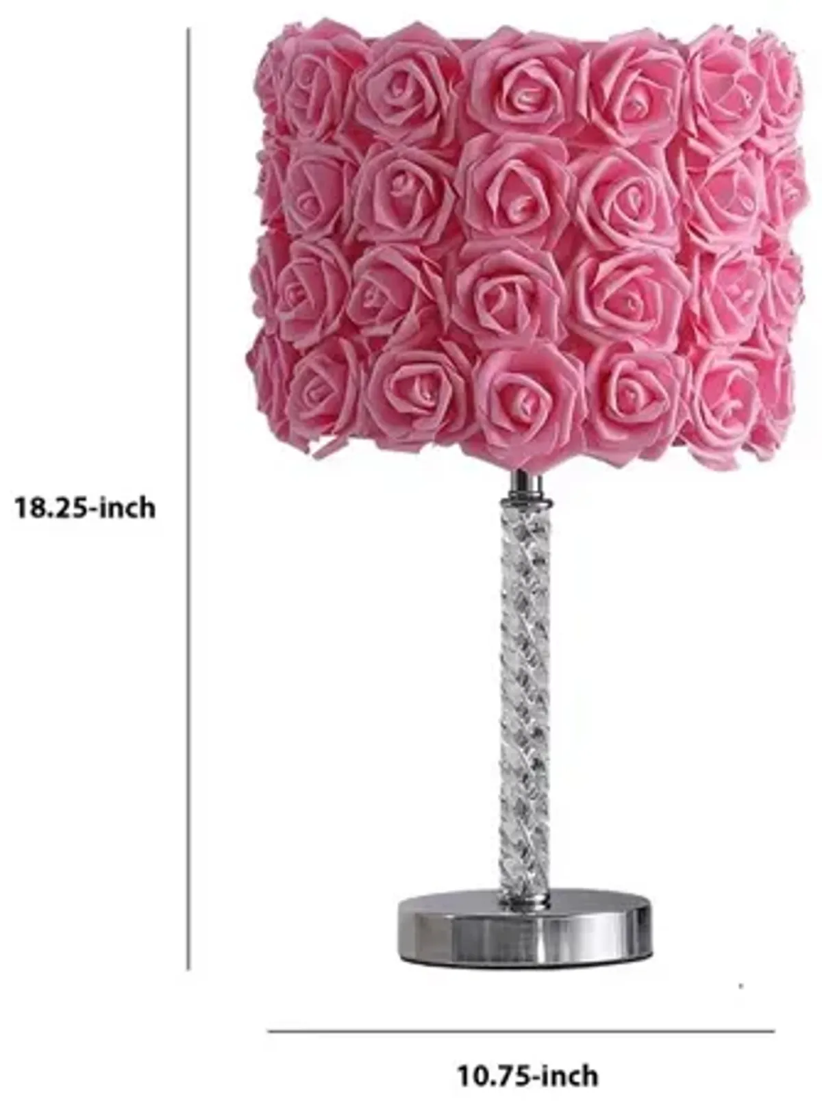 Bloom Roses Drum Shade Table Lamp with Twisted Acrylic Base, Pink - Benzara