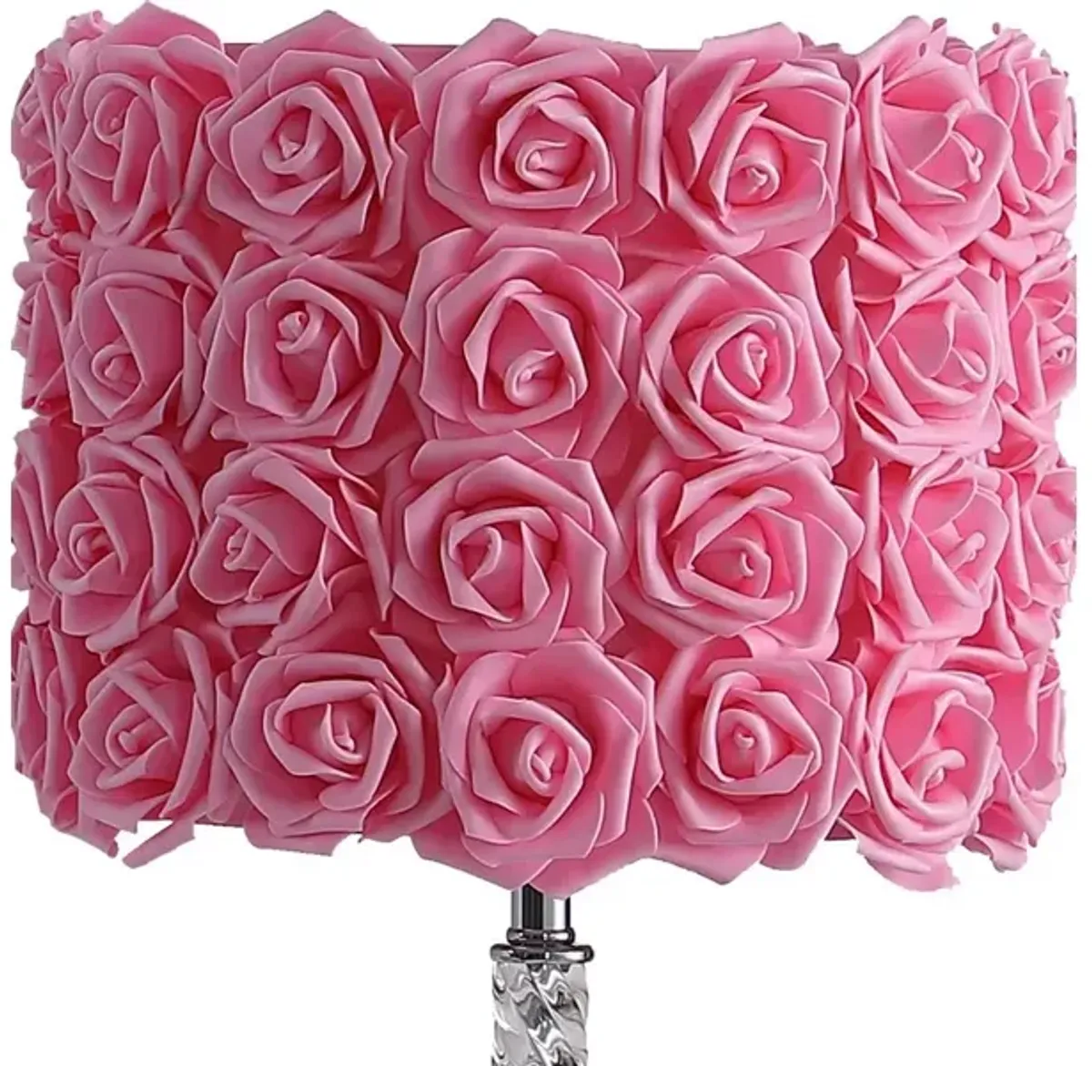 Bloom Roses Drum Shade Table Lamp with Twisted Acrylic Base, Pink - Benzara