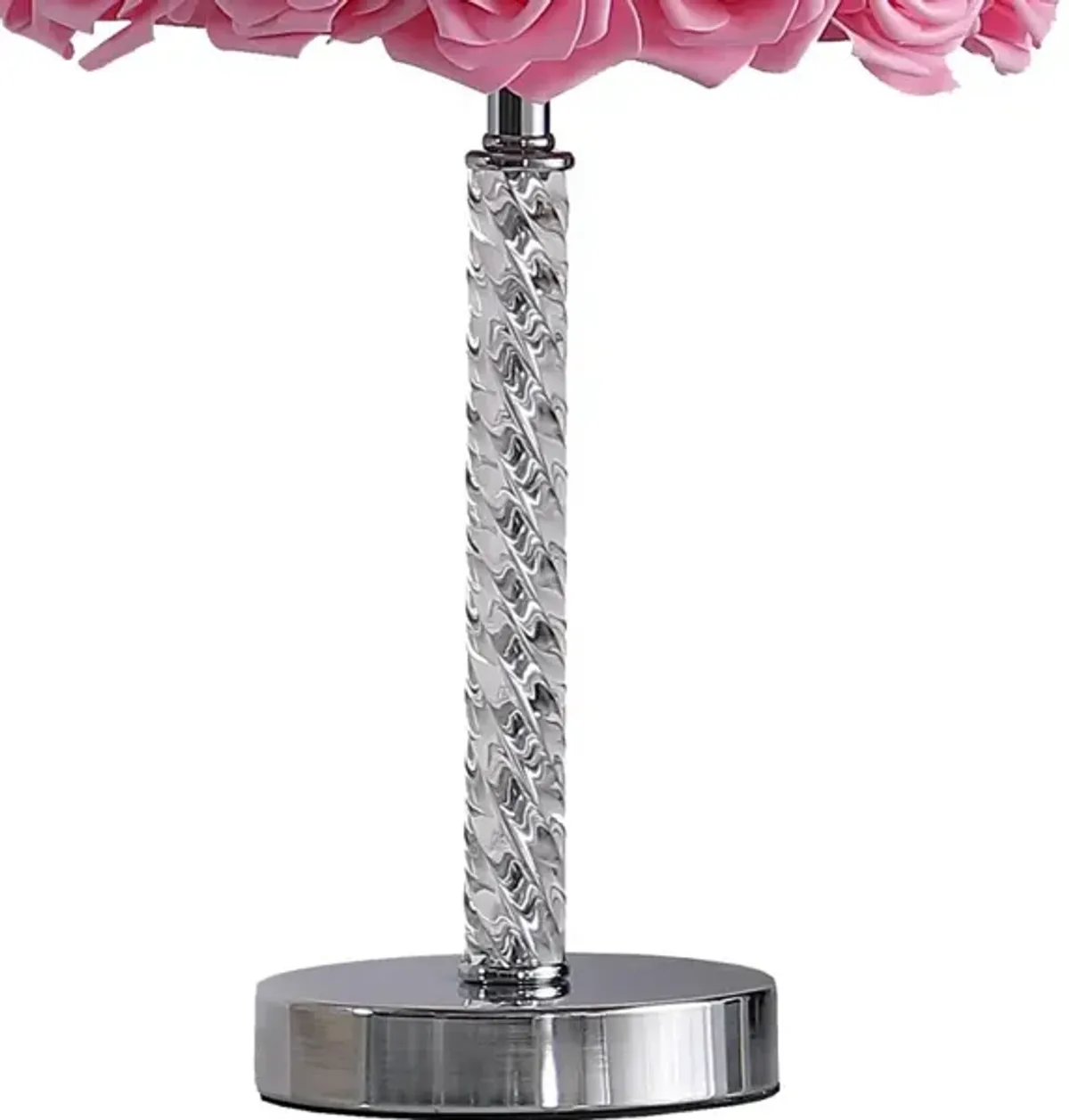 Bloom Roses Drum Shade Table Lamp with Twisted Acrylic Base, Pink - Benzara