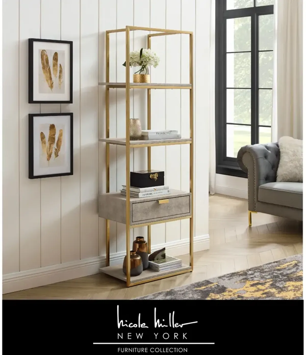 Nicole Miller Taha Faux Shagreen Bookshelf