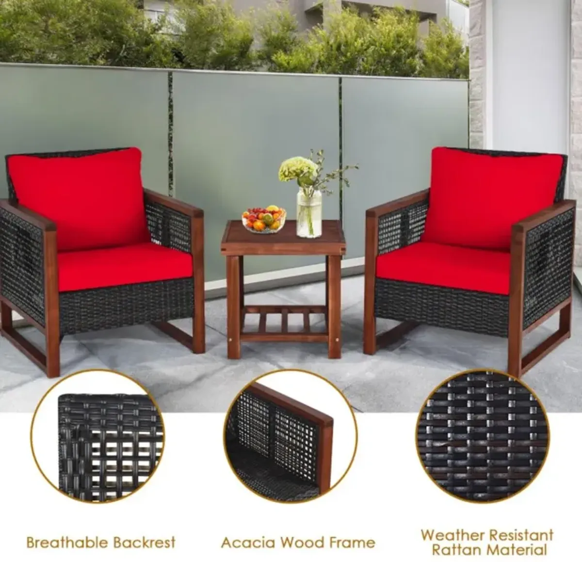 Hivvago 3 Pieces Acacia Wood Patio Furniture Set with Coffee Table