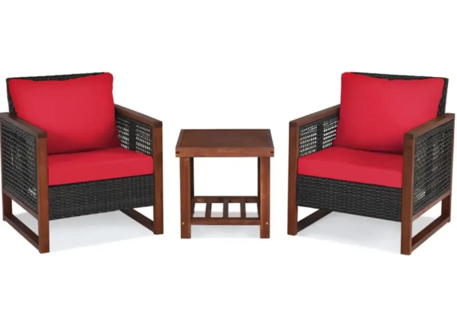 Hivvago 3 Pieces Acacia Wood Patio Furniture Set with Coffee Table