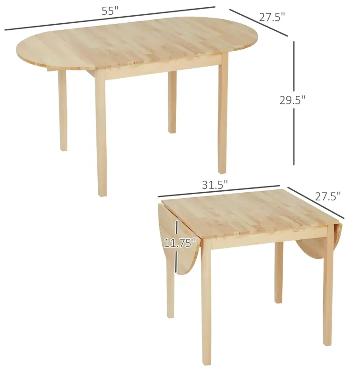 Natural Wood Dining: 56" Compact Folding Table with Drop Leaf