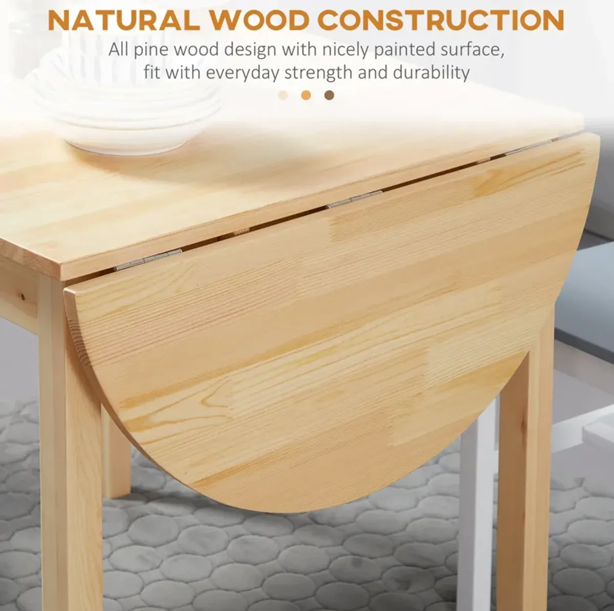 Natural Wood Dining: 56" Compact Folding Table with Drop Leaf