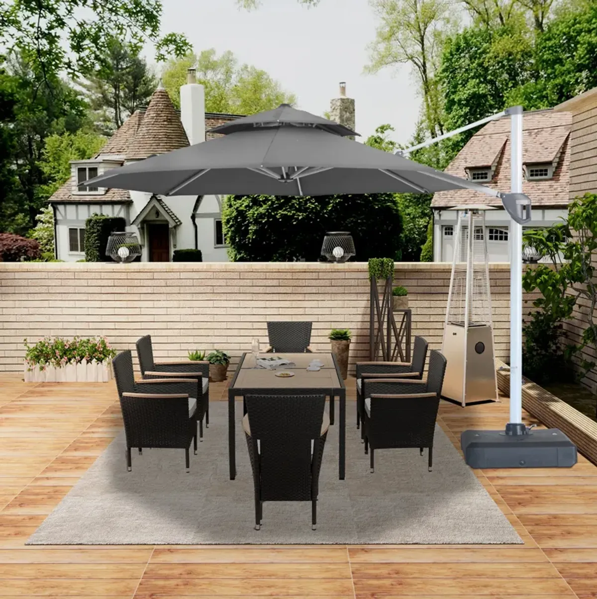 MONDAWE 11ft 2-Tier Square Cantilever Outdoor Patio Umbrella with Included Cover