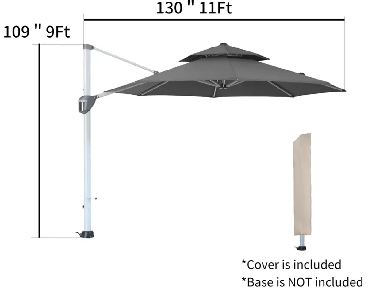 MONDAWE 11ft 2-Tier Square Cantilever Outdoor Patio Umbrella with Included Cover