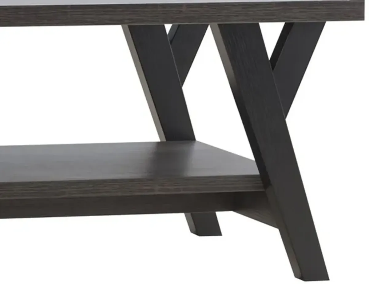 Gigi 47 Inch Modern Coffee Table, Open Shelf, Clean Lined, Gray, Black-Benzara