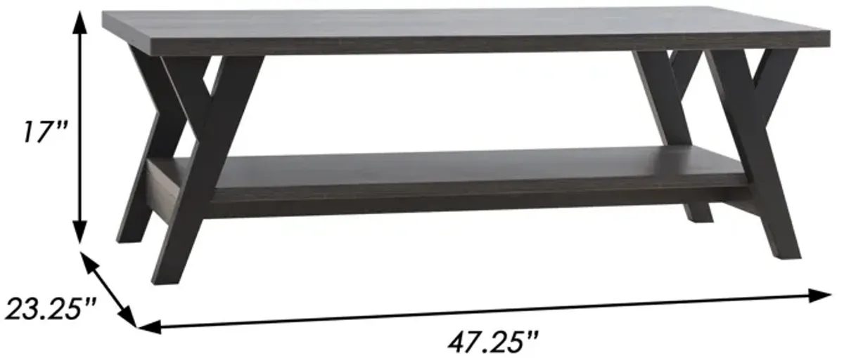 Gigi 47 Inch Modern Coffee Table, Open Shelf, Clean Lined, Gray, Black-Benzara