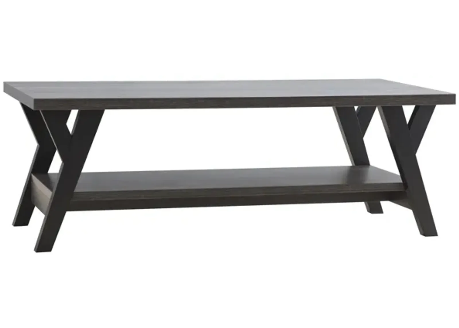 Gigi 47 Inch Modern Coffee Table, Open Shelf, Clean Lined, Gray, Black-Benzara