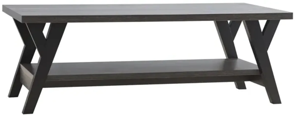 Gigi 47 Inch Modern Coffee Table, Open Shelf, Clean Lined, Gray, Black-Benzara