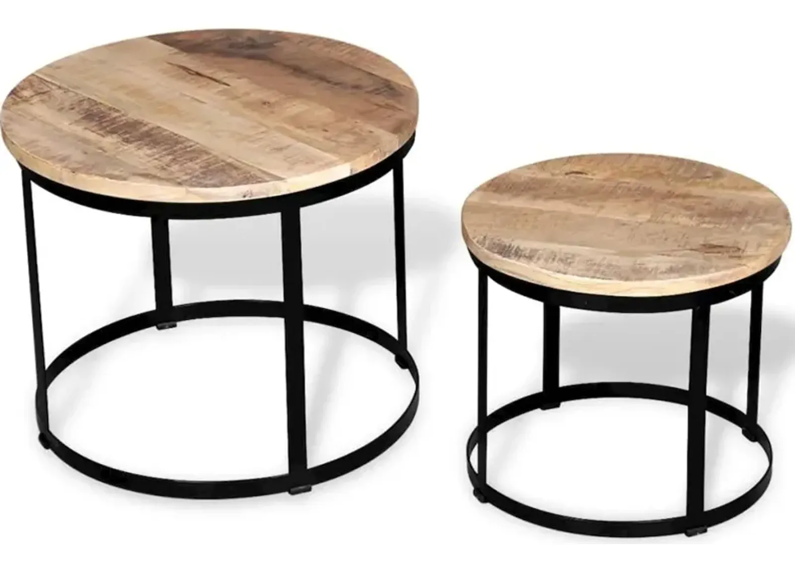 vidaXL Two Piece Coffee Table Set Rough Mango Wood Round 15.7"/19.7", 244006