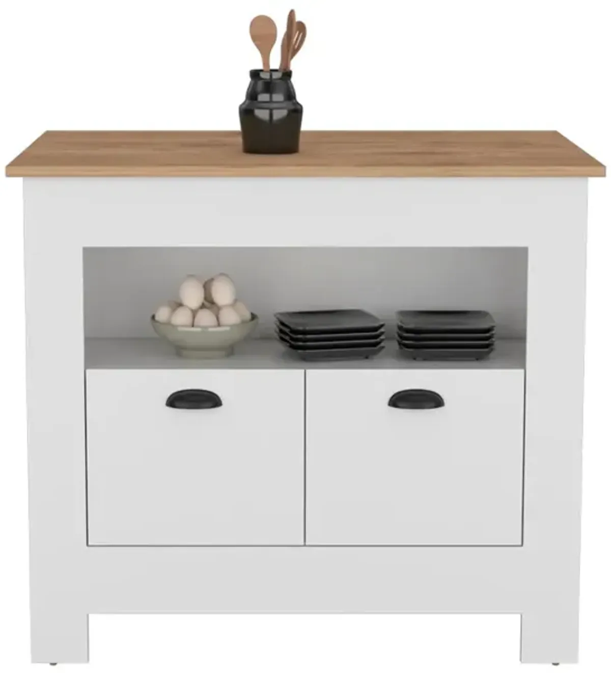 Kitchen Island Geneva, Kitchen, White / Macadamia