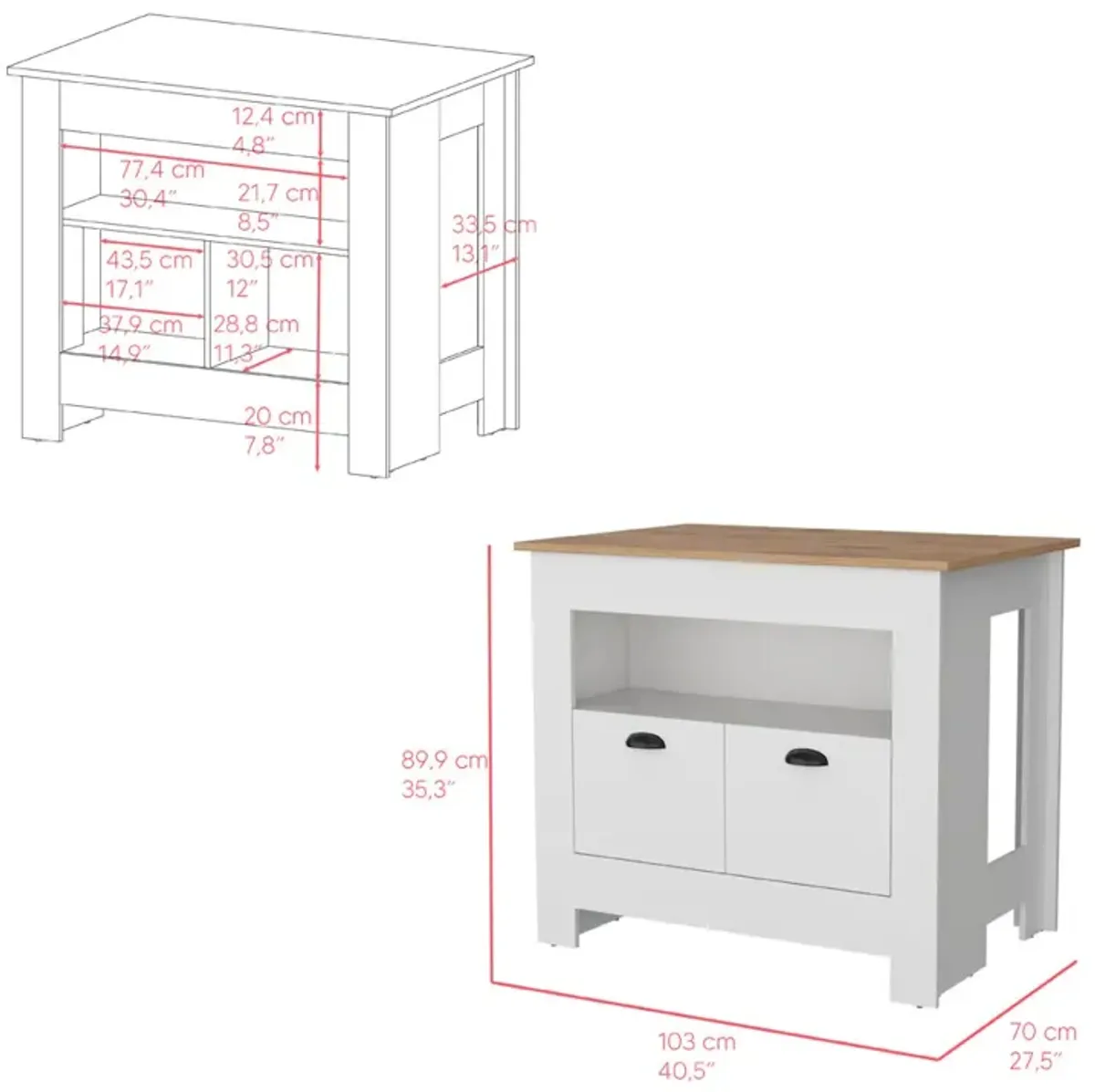 Kitchen Island Geneva, Kitchen, White / Macadamia