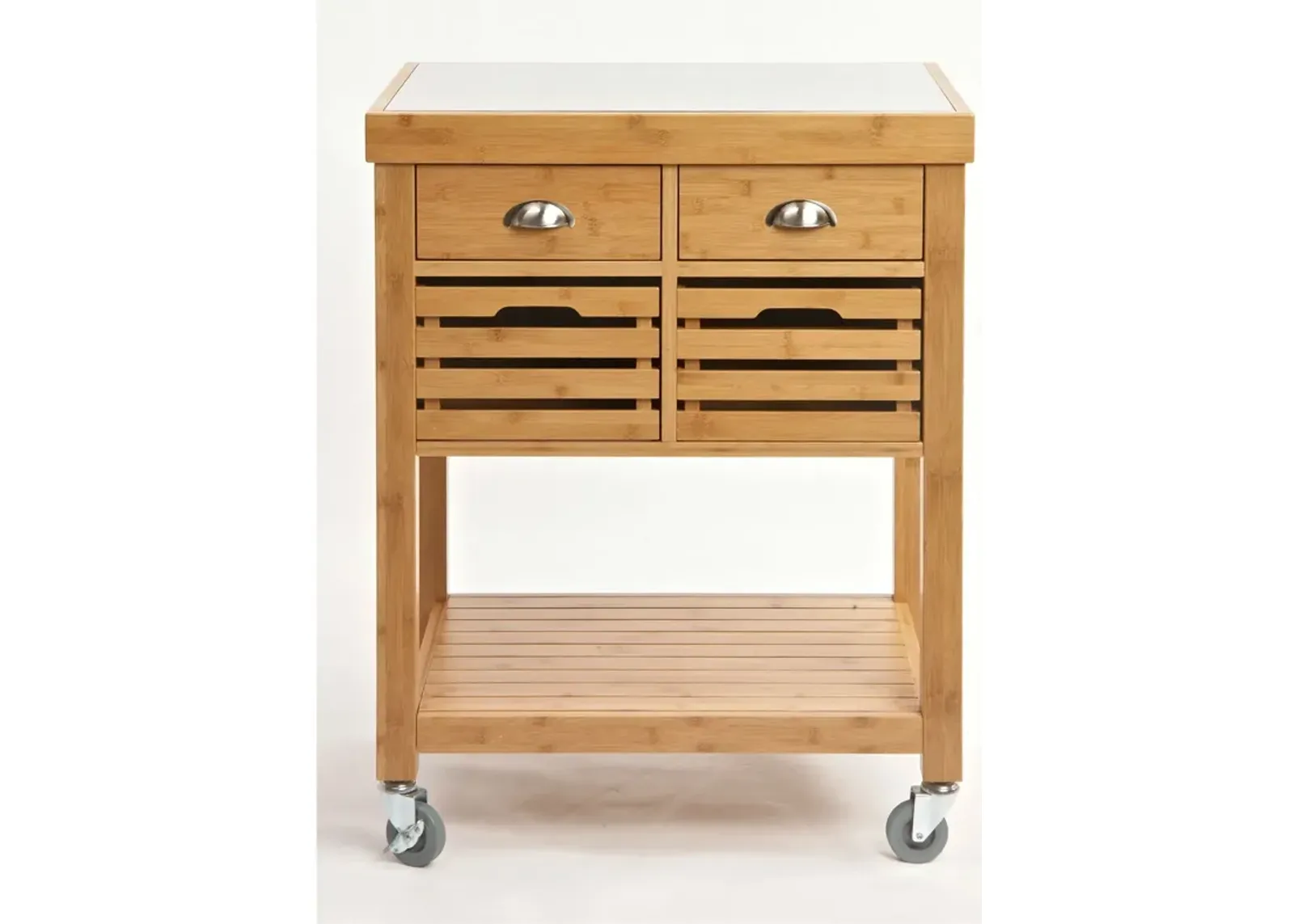 Hivvago Stainless Steel Top Bamboo Wood Kitchen Cart with Casters