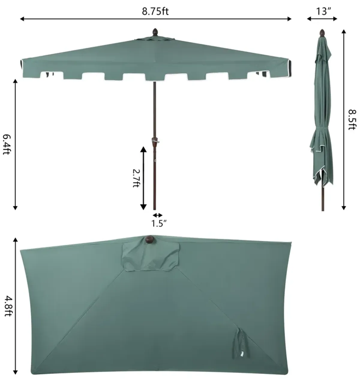 Sidney Classic MidCentury Rectangular Half Market Patio Umbrella with Crank, Wind Vent and UV Protection