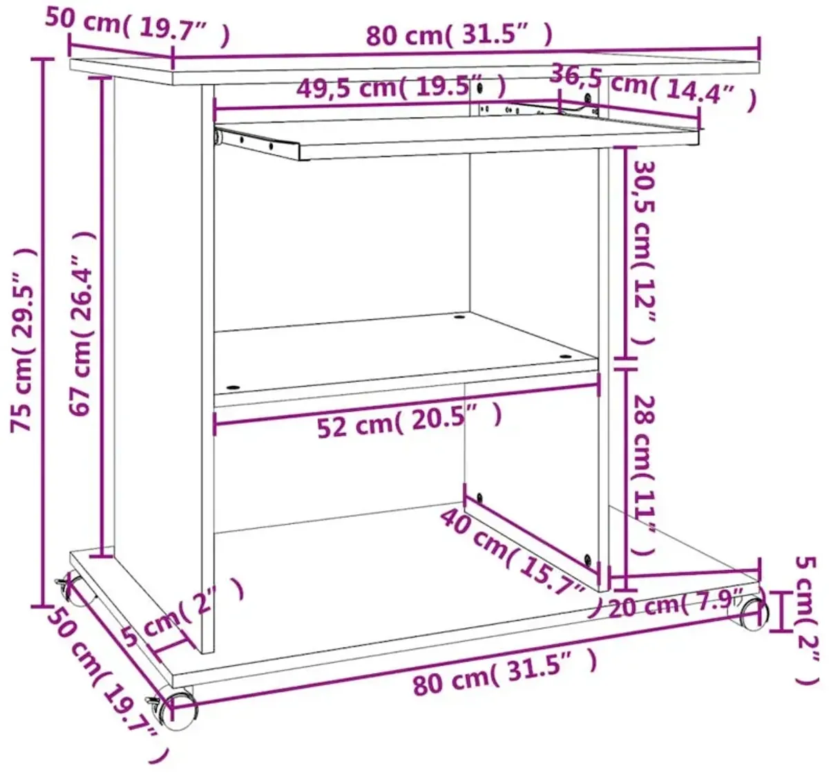 vidaXL Computer Desk Gray 31.5"x19.7"x29.5" Chipboard