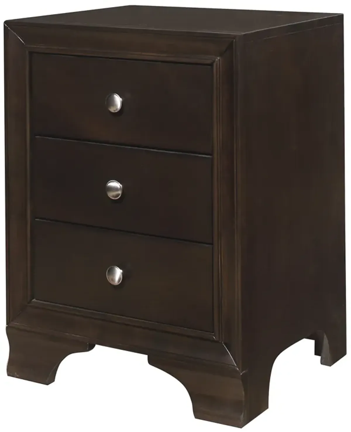 Folu 26 Inch Nightstand, USB Port, 3 Drawers with Chrome Knobs, Brown - Benzara