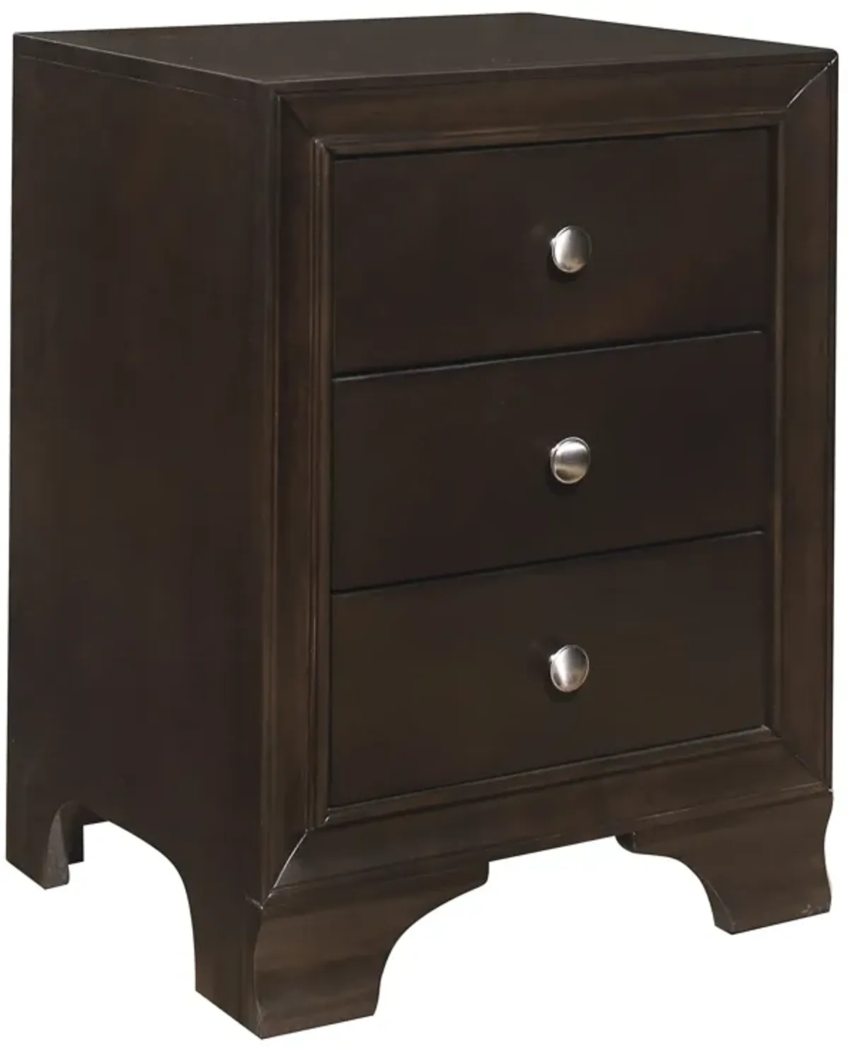 Folu 26 Inch Nightstand, USB Port, 3 Drawers with Chrome Knobs, Brown - Benzara