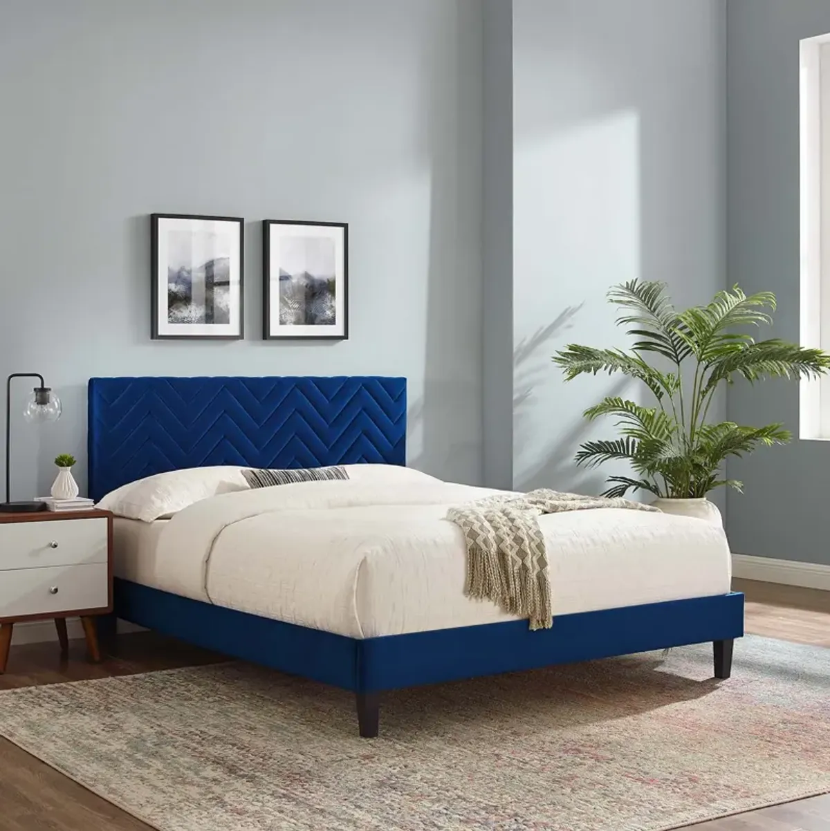 Modway - Leah Chevron Tufted Performance Velvet Full Platform Bed