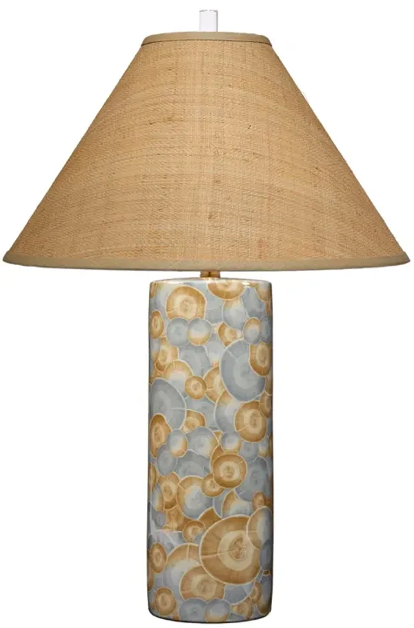 Eriy Accent Table Lamp, Brown Raffia Cone Shade, Blue Abstract 29 Inch