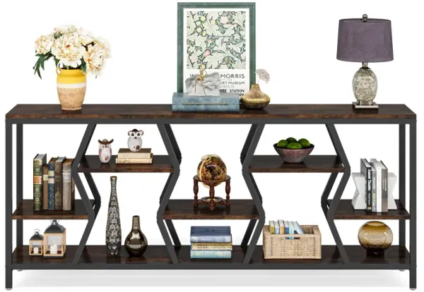 Tribesigns 70.9 Inches Sofa Console Table with 4 Tier Wood Storage Shelves, Industrial Extra Long Narrow Entryway Accent Tables for Hallway, Living Room, Foyer (Rustic Brown)