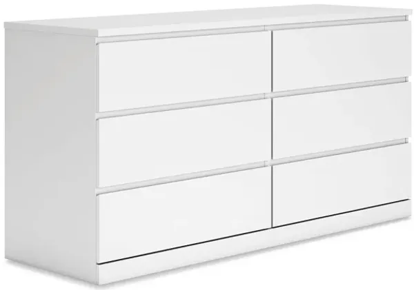 Onira Wide Dresser, 6 Spacious Drawers, Modern White Wood, 60 Inch - Benzara