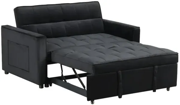 53.5"W Black Velvet Convertible Sleeper Loveseat with Tufting