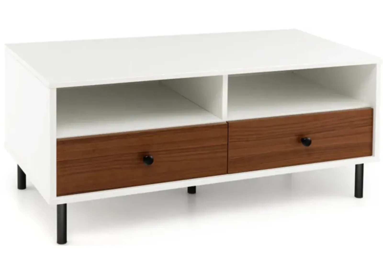 Hivvago 2 Tier 40 Inch Length Modern Rectangle Coffee Table with Storage Shelf and Drawers-White