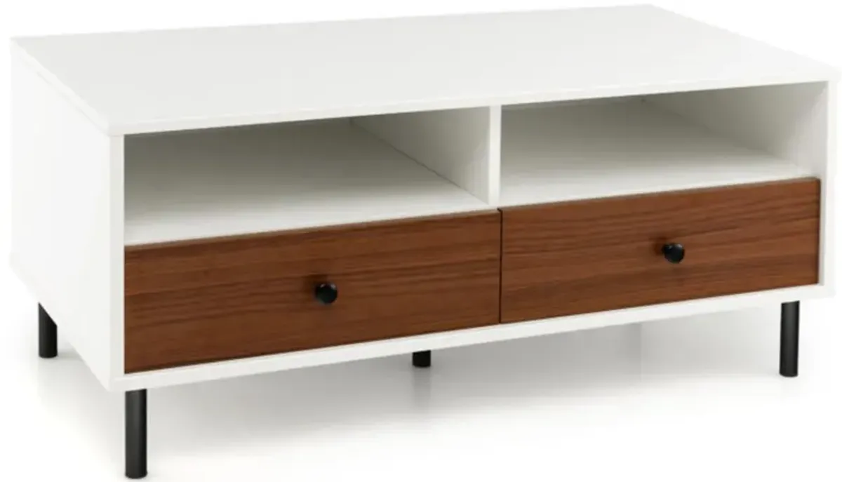 Hivvago 2 Tier 40 Inch Length Modern Rectangle Coffee Table with Storage Shelf and Drawers-White