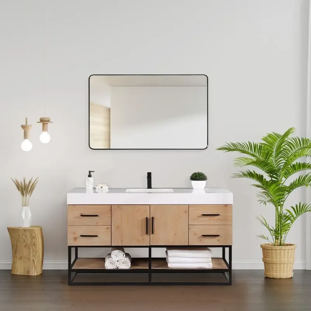 Altair 60 Double Bathroom Vanity in Light Brown awithout Mirror