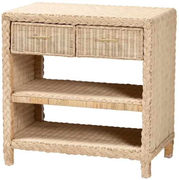 bali & pari Lanica Japandi Sun Bleached Rattan 2 Drawer Console Table