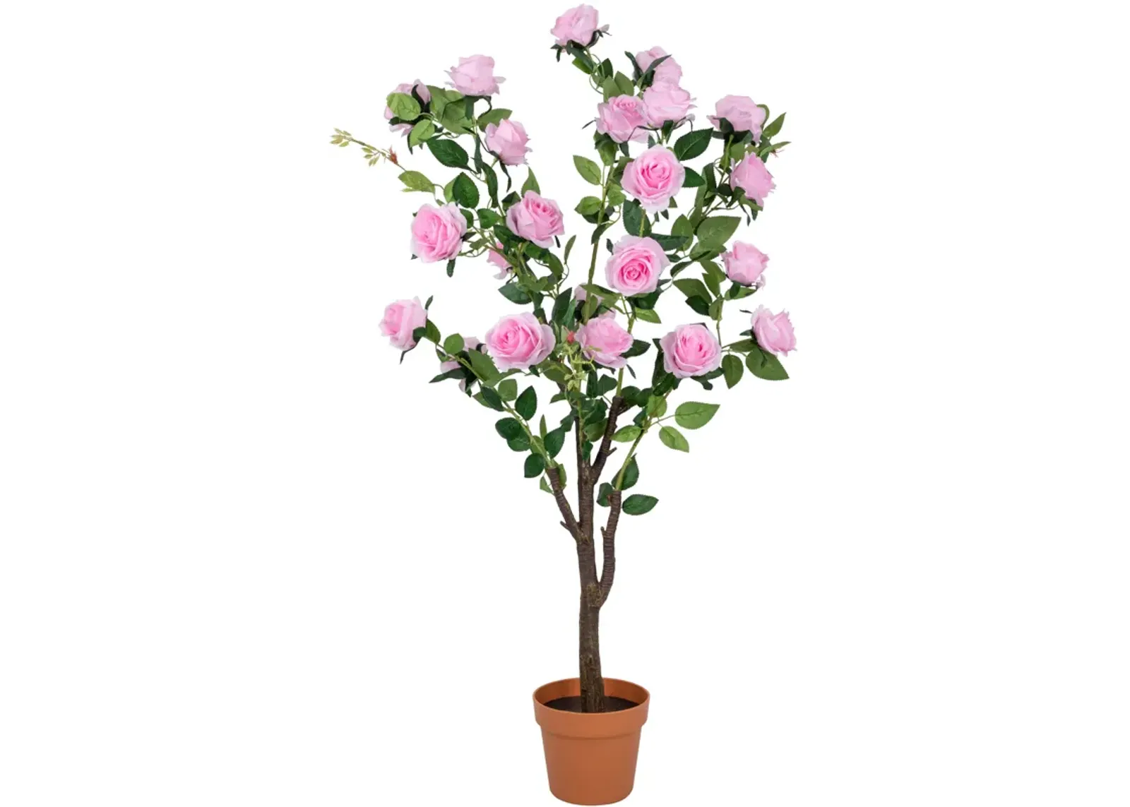 44" Pink Potted Artificial Rose Bush in Bloom