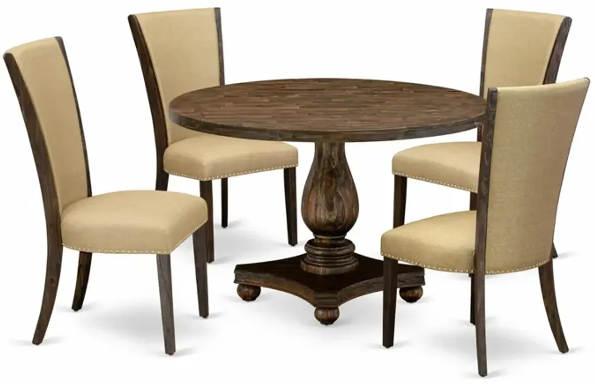 East West Furniture I2VE5-703 5Pc Dining Set - Round Table and 4 Parson Chairs - Distressed Jacobean Color