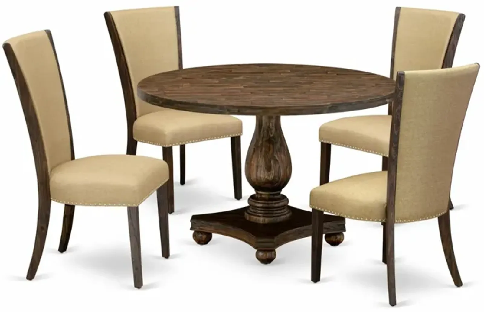 East West Furniture I2VE5-703 5Pc Dining Set - Round Table and 4 Parson Chairs - Distressed Jacobean Color