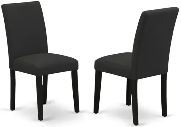 ABP4T55 - Set of 2 - Parson Chairs- Upholstered Dining Chairs Includes Wirebrushed Black Wooden Structure with Black Linen Fabric Seat and Simple Back